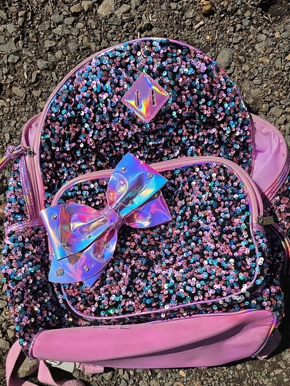 JoJo Siwa Pink Iridescent Sequin Backpack with Holographic Bow